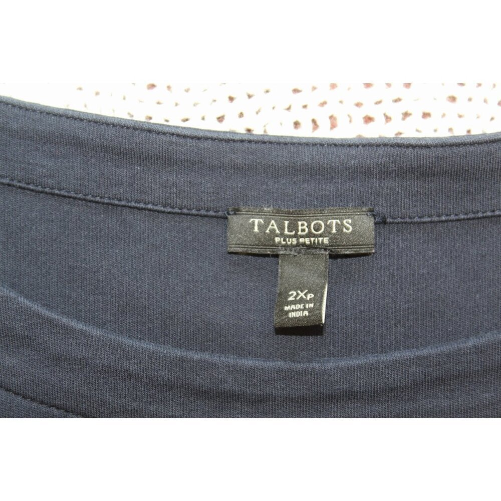 Talbots Navy Blue Embroidered Sleeve Shift Mini Dress Size 2XP Pullover Cotton - Picture 9 of 11